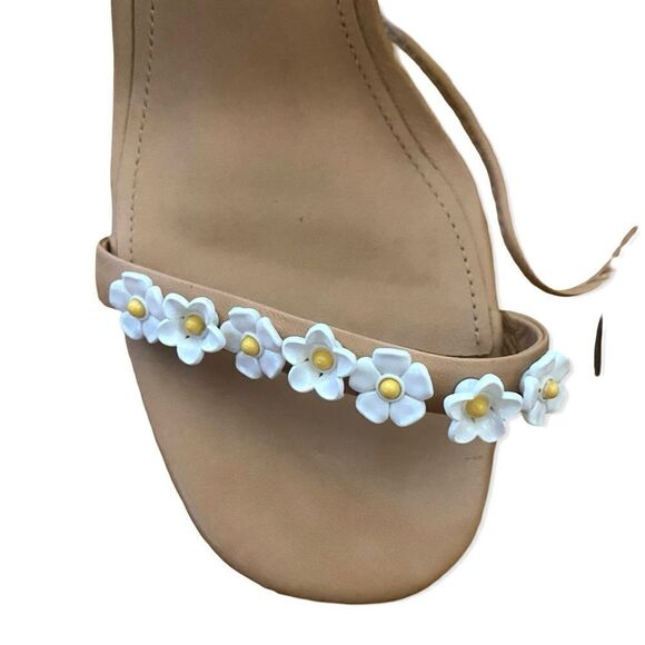 Larroude Goldie Sandals high heels shoes Tan Leather lace up flowers Sz 8.5 - Picture 10 of 15